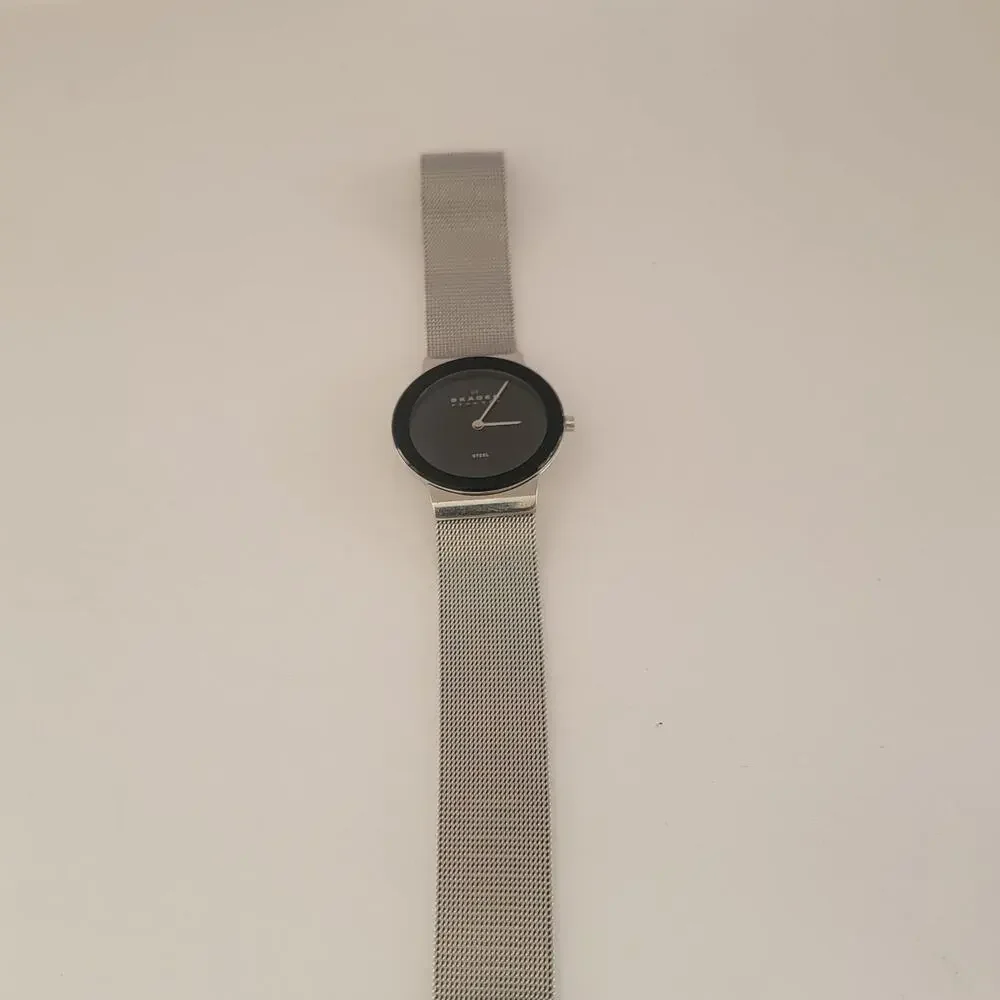 Skagen Mens Watch Black Dial Silver Case Stainless Mesh Band Vintage Quartz